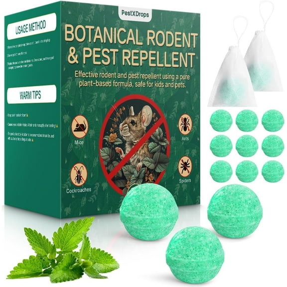 Rodent Mouse Repellent 14 Pack Peppermint Oil Moth Balls for Mice Rats Deterrent Natural Pest Control Mothballs for Rodents Squirrels Skunk Mole Gopher Pets Safe Indoor and Outdoor Use