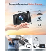 4K Digital Camera for Photography and Video, Autofocus 48MP Vlogging Camera for YouTube with 3 180°Flip Screen 16X Zoom Compact Travel Cameras with SD Card, 2 Batteries, Anti-Shake, Flash (White)