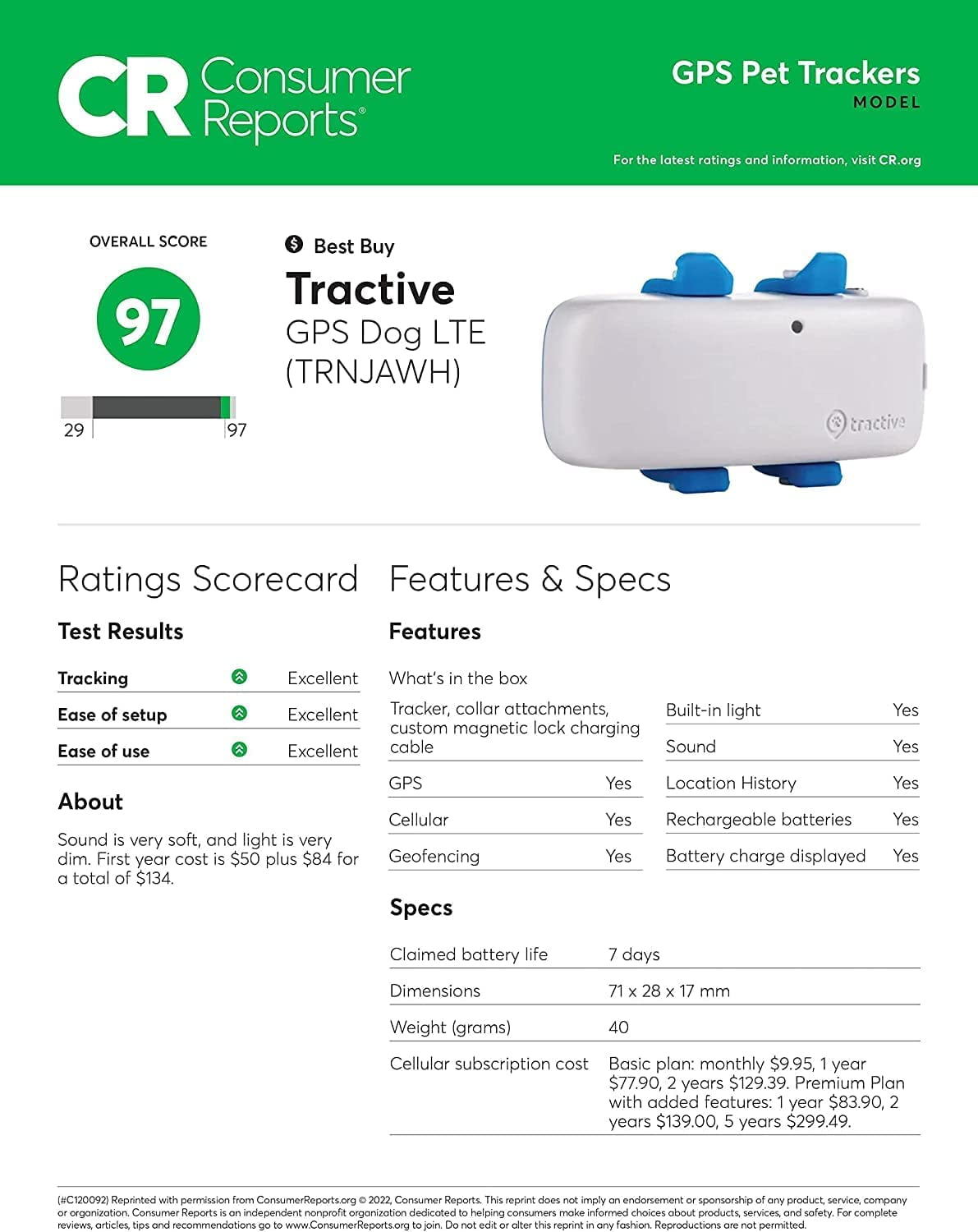 Tractive Dog GPS Tracker with Activity Monitoring, Fits any Collar (White)  