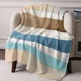 thumbnail image 3 of Throw Blanket for Couch Striped Soft Fleece Flannel Blankets Cozy Lightweight Blanket for Home Sofa Living Room Brown Blue Bed Throws 60" x 80", 3 of 9