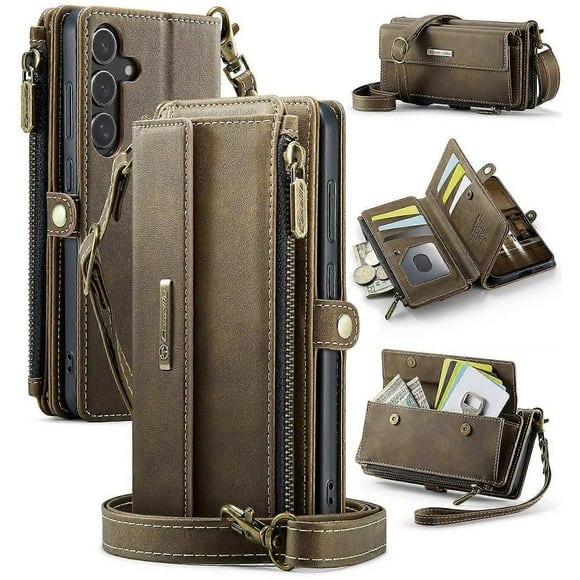 Pour Samsung Galaxy A16 5G Étui CASEME C39 RFID Blocage Portefeuille à Fermeture Éclair Support en Cuir avec Sangle