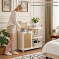 thumbnail image 4 of VECELO Rolling Laundry Basket Cart with Wheels & Storage Shelves, Removable Foldable Laundry Hamper, Space Saving Laundry Organizer for Bathroom, Bedroom & Small Apartment, White, 4 of 11