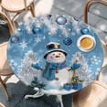 thumbnail image 3 of Blue Snowman Christmas Table Cloth, Round Fitted Tablecloths with Elastic Edge, Xmas Tree Balls Snowflake Wipeable Waterproof Table Cover for Kitchen Wedding 45-54 Inches, 3 of 4