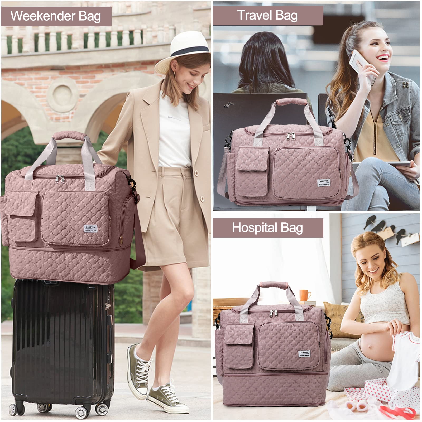 Gynky Travel Duffle Bag Weekender Bags for Women with Shoe Compartment Carry on Overnight Bag with Toiletry Bag Hospital Bag for Labor and Delivery Weekender Overnight Bag for Trave Sport Hospital
