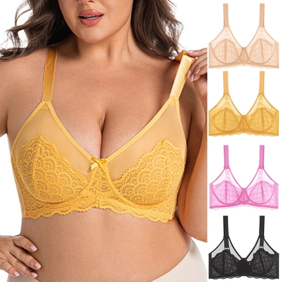 Swuxness Women's Push Up Underwire Bra, Women Plus Size Bras, Women's Lace Plus Size Thin Mesh Comfortable and Breathable Underwire Bra Beige, 40/90E