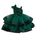 thumbnail image 1 of Ashirexll Robe Sans Manches à Paillettes pour Filles Jupe Tutu en Maille Col Rond Ligne A Robe de Soirée Formelle pour Fête Spectacle Âge 1-6 Ans Vert 1 An, 1 of 3