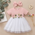 thumbnail image 2 of ZHUASHUM Baby Dress Short Sleeve Toddler Floral Ribbed Short Mesh Embroidered Tulle Gown Hairband Dress Princess Set Clothes Pink 12-18 Months, 2 of 8