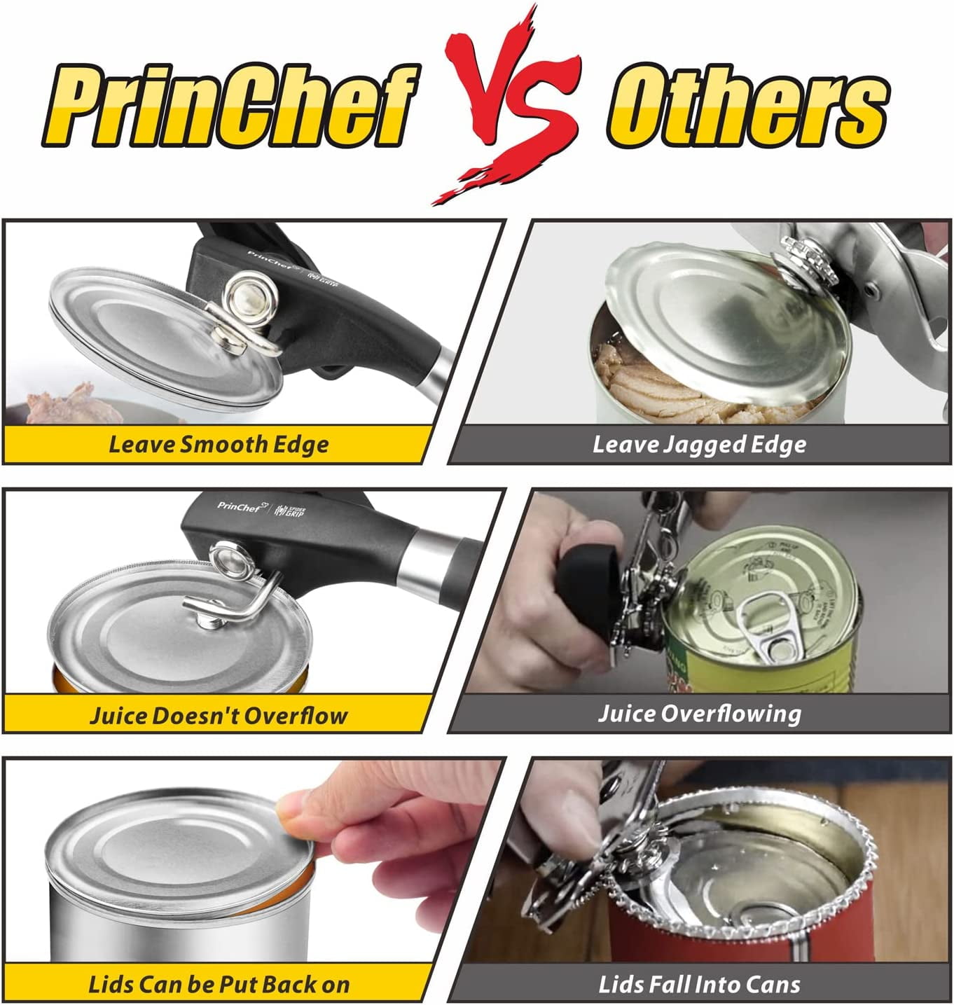 PrinChef Can Opener Smooth Edge, No-Trouble-Lid-Lift Manual Can Opener with Magnet, Side-Cut Safety Can Opener Smooth Edge, with Sharp Blade Rust