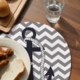 thumbnail image 3 of Grey Zigzag Round Placemats Set of 8 for Dinning Tables,Heat-proof Braided Table Mats 13 Inch,Coastal Nautical Anchor Stripes Washable Place Mat for Kitchen Restaurant Party Decor Table Setting, 3 of 9