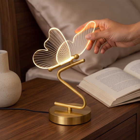 Tarmeek Acrylic LED Rechargeable Desk Lamp, Butterfly Shaped Bedside Lamp for Bedroom, Warm Glow Mood Light for Home Decor, Holiday Decoration Nightstand Light