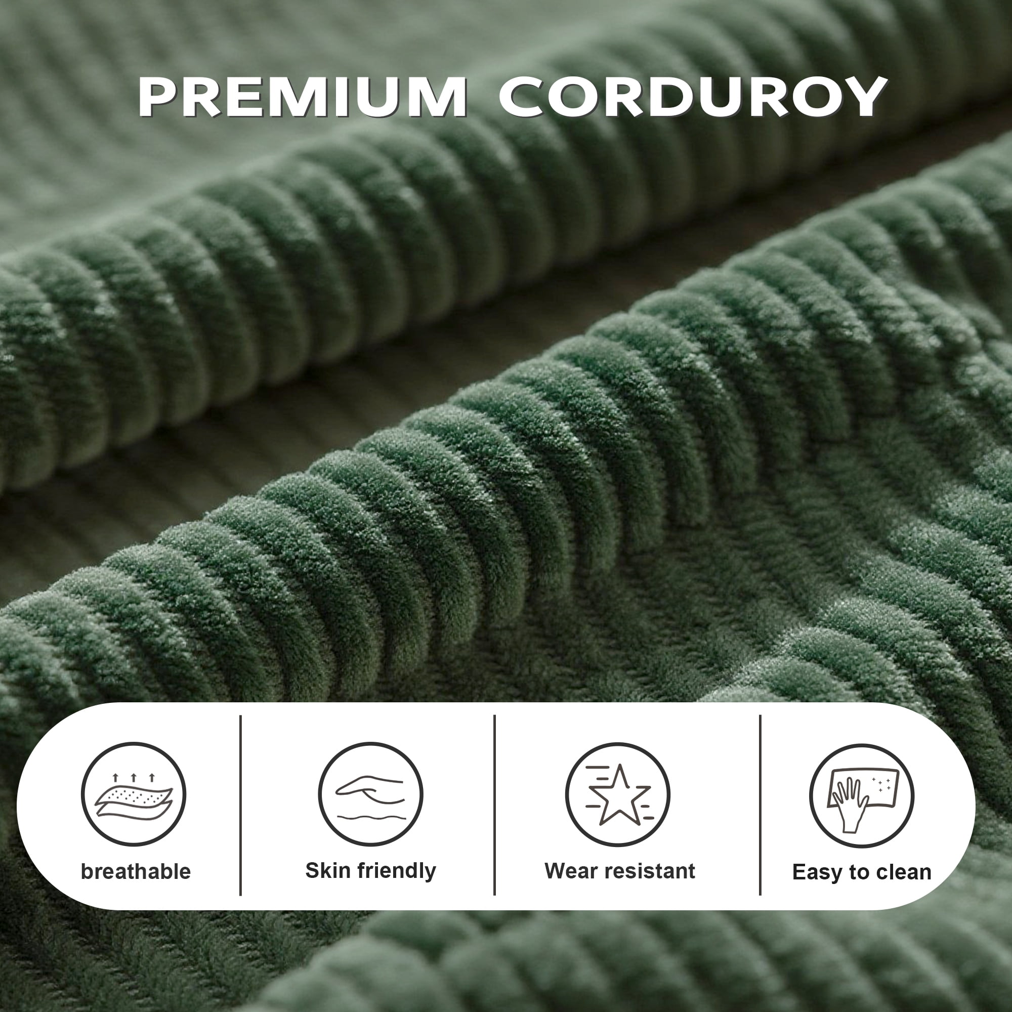 AAQZ 87" Corduroy Sofa Couch for Living Room, 3 Seater Deep Seat Comfy Couch in a Box, 2 Cushions, 2 Pillows Tool-Free Setup,Green