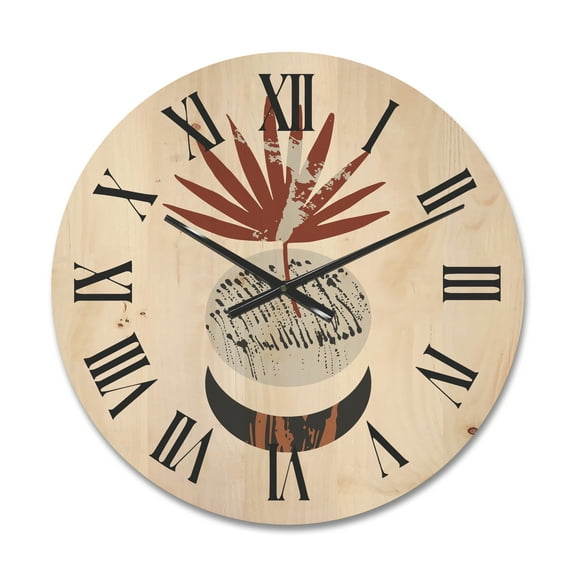 Designart 'Sun and Moon Shapes In Retro Terracotta Tones V' Modern Wood Wall Clock