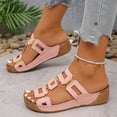 thumbnail image 3 of Rokment Geometic Wedges Slides Sandals for Women 2026 Fashion Comfortable Casual Leather Orthopedic Platform Dress Slip on Summer Shoes Pink Size 9, 3 of 5