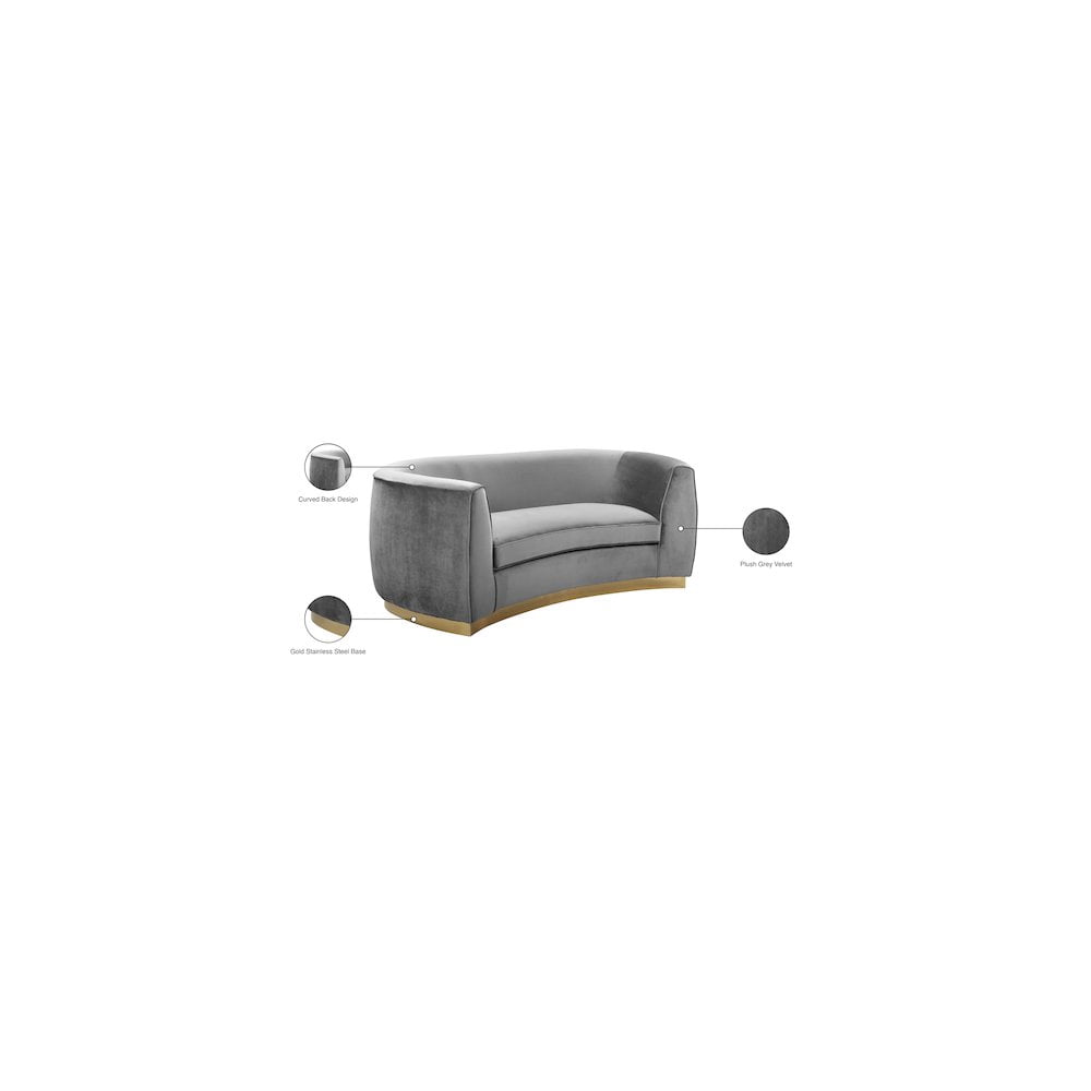 Meridian Furniture Julian Contemporary Velvet Loveseat in Gray