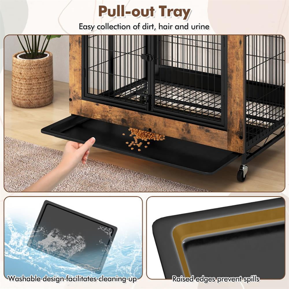 Barara King Dog House,Pet House,Industrial Dog Kennel Dog Crate Furniture with Storage Shelves-Rustic Brown