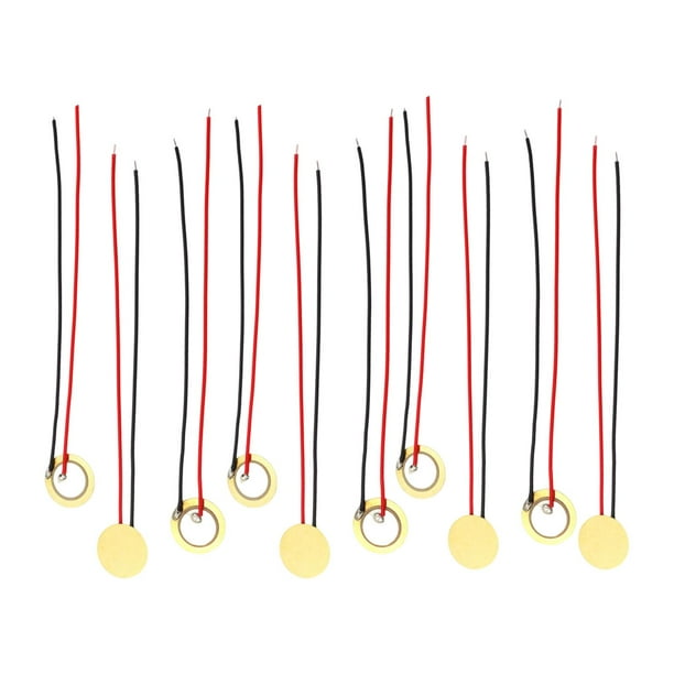 10 piezas de disco piezoeléctrico de 27 mm, transductor con cable, sonda precableada, sensores de sonido, elementos piezoeléctricos para micrófono,