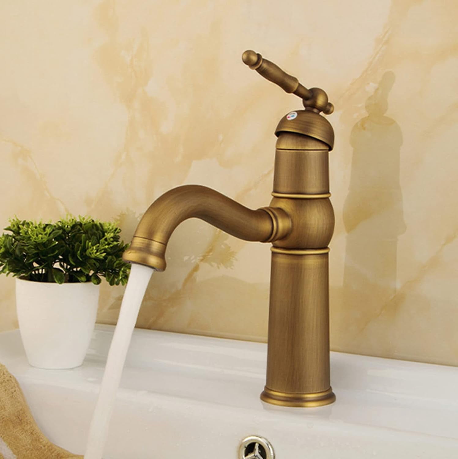 Vintage Bathroom Faucet, 360 Swivel Spout Antique Brass, Cold Hot Mixer Vintage Vanity Tap, Single Handle 1 Hole Bathroom Sink Faucet, Black B