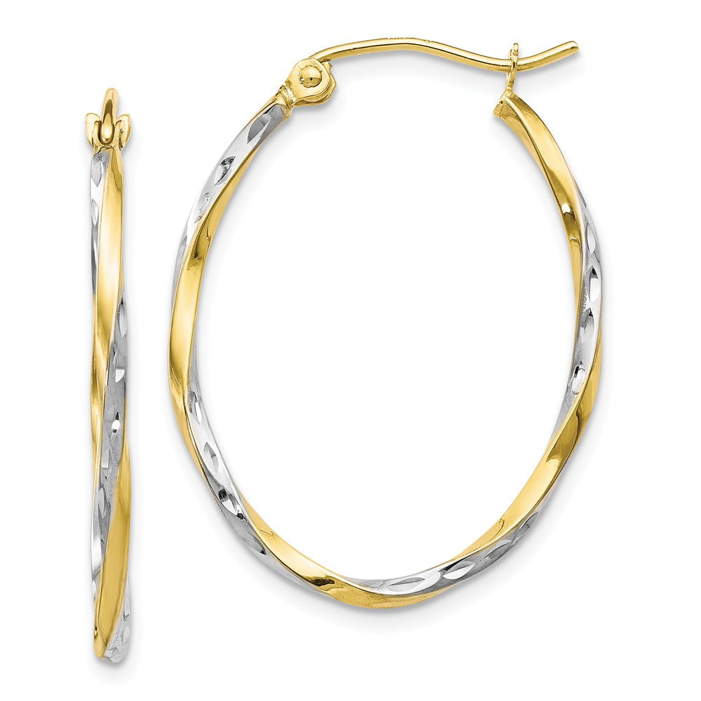 FB Jewels 10K Yellow Gold Diamond-cut 3mm Round Hoop Earrings 