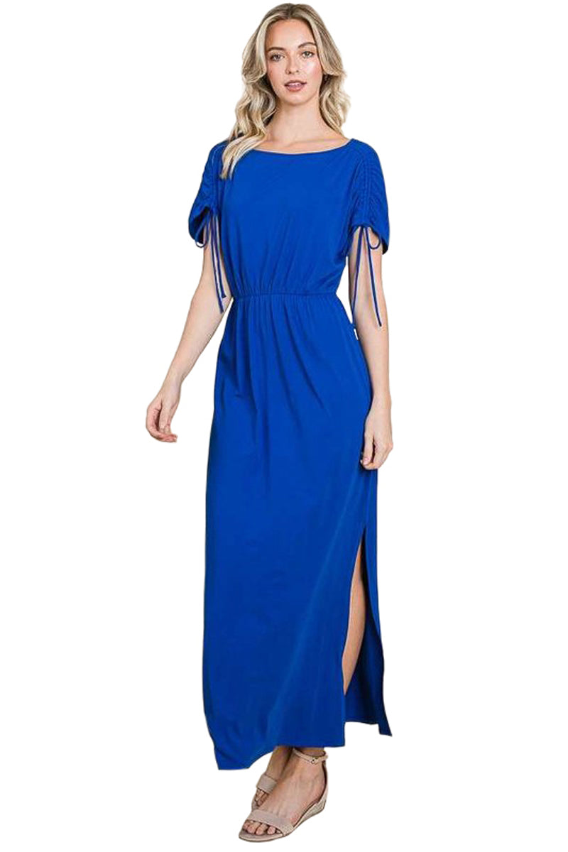Pastel by Vivienne Women's Shoulder Ruching Maxi Dress Royal Blue Small