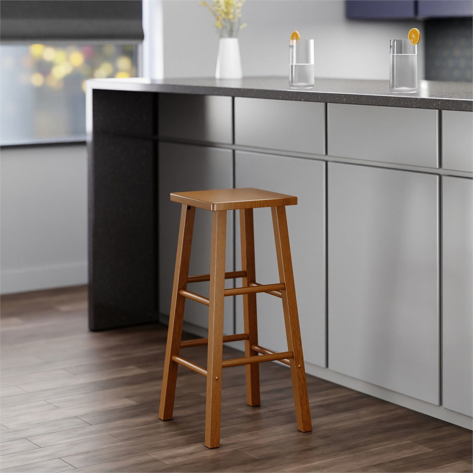 Winsome Carrick Square Seat Bar Stool, Teak Finish