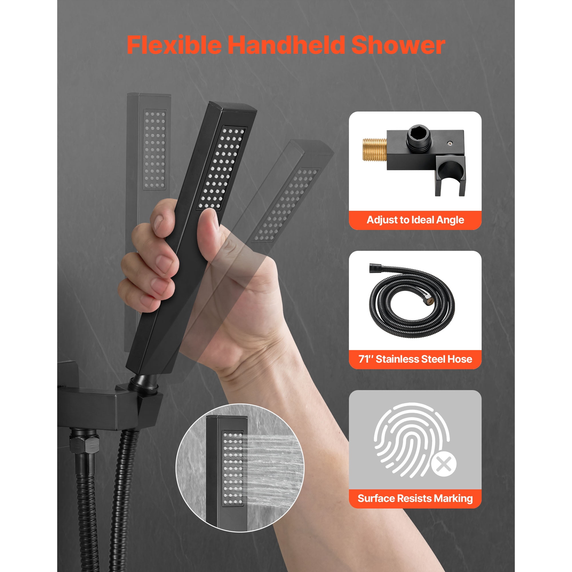 KFFKFF Wall-Mounted Shower System with 12-Inch Square Rain Shower Head and Handheld Spray, Bathroom Fixtures with Brass Valve and Trim Kit, Matte Black