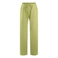 thumbnail image 4 of FAVIPT Linen Palazzo Pants Women Summer Linen Pants Women Summer Casual Drawstring Wide Leg Palazzo Pants Elastic Waist Cotton Lounge Trousers with Pockets Green,XL, 4 of 5