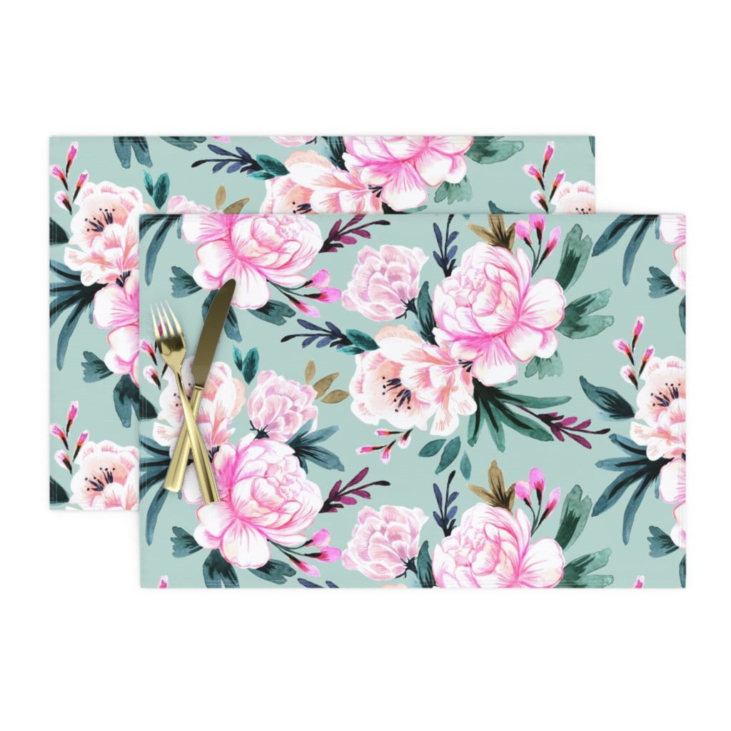 Cloth Placemats Pink Peony Wedding Florals Floral Flowers Garden Set of 2