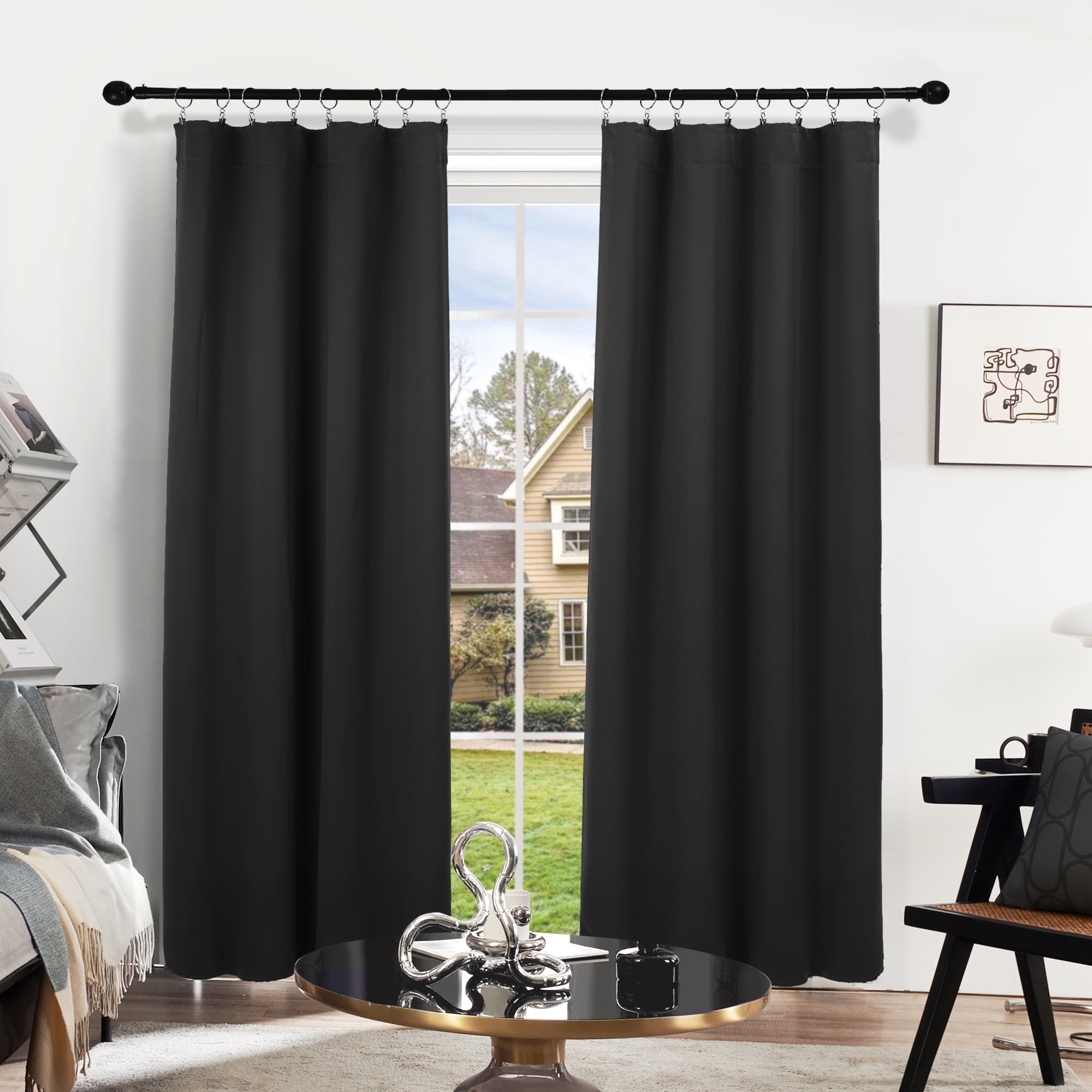 Deconovo Short Blackout Curtains for Kitchen, 2 Panels, Thermal Insulated Rod Pocket Curtain Panels, 38" x 45", Black