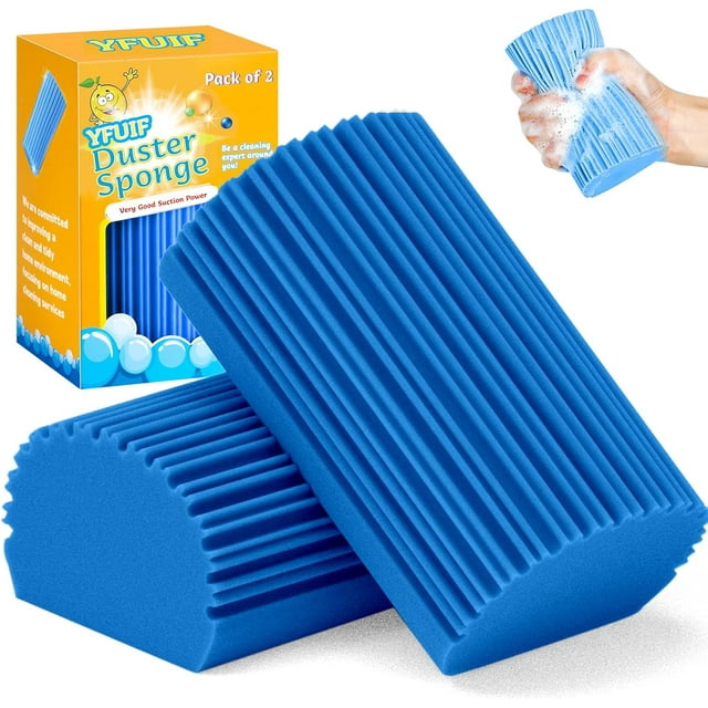 YFUIF 2-Pack Damp Clean Duster Sponge, Magic Eraser Sponge Baseboard Cleaner Tool, Dusters for Cleaning Blinds, Glass, Vents, Railings, Mirrors,Window Track Grooves and Faucets