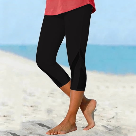 Women Capri Leggings 2026 Casual Mesh Design Knee Length Legging Summer Dressy Cropped Yoga Pants Trendy Lightweight Ladies Clothing Black Capri For Women