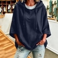 thumbnail image 3 of Oversized Hoodies for Women Pullover Casual Hooded Drawstring Solid Color 3/4 Split Sleeve Sweatshirt Top, 3 of 8