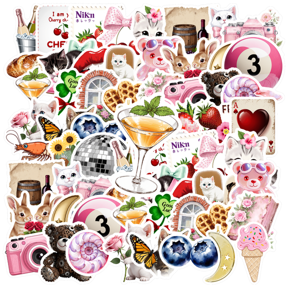35pcs-50pcs Vintage Animal Stickers Cute PVC Stickers Heart Funny Decals for Laptops Suitcase Fridge