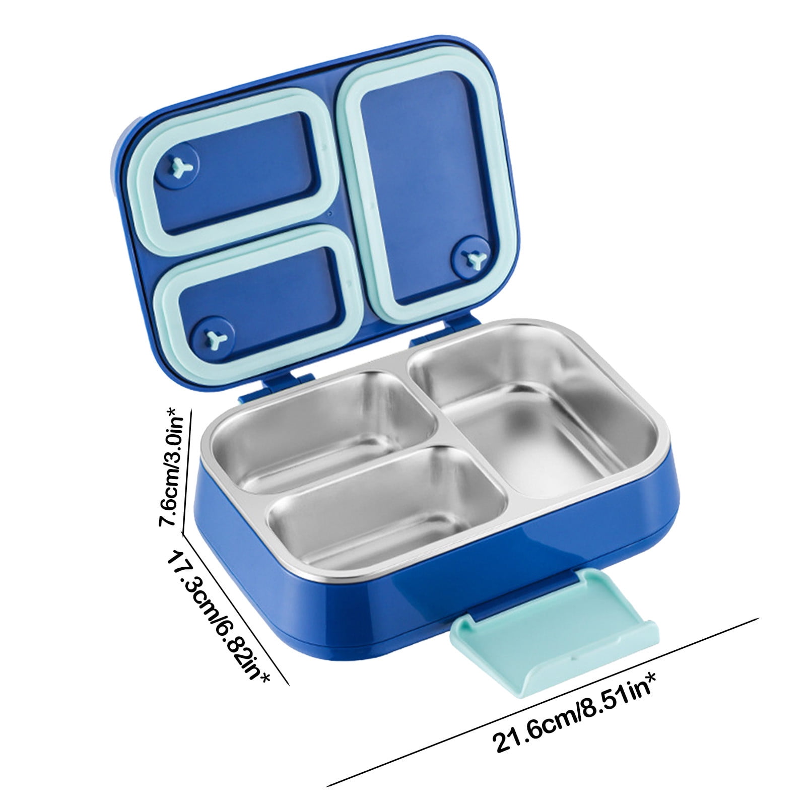 3-Tier Insulated Lunch Box, Stainless Steel Bento with Separate Compartments, Keeps Food Hot/Cold, Microwave Safe for Work & College Blue