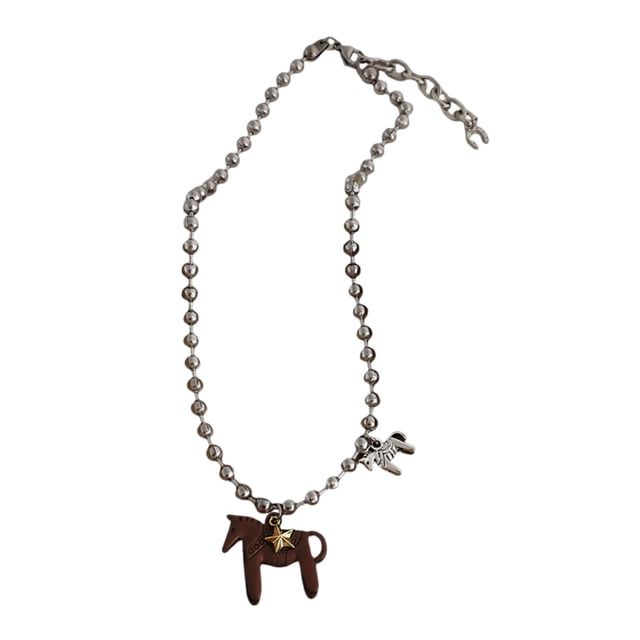 Collar con colgante de caballo recubierto, collar con dije de caballo de colores brillantes, collar de cadena de cuentas para mujeres y hombres, regalo de cumpleaños para San Valentín