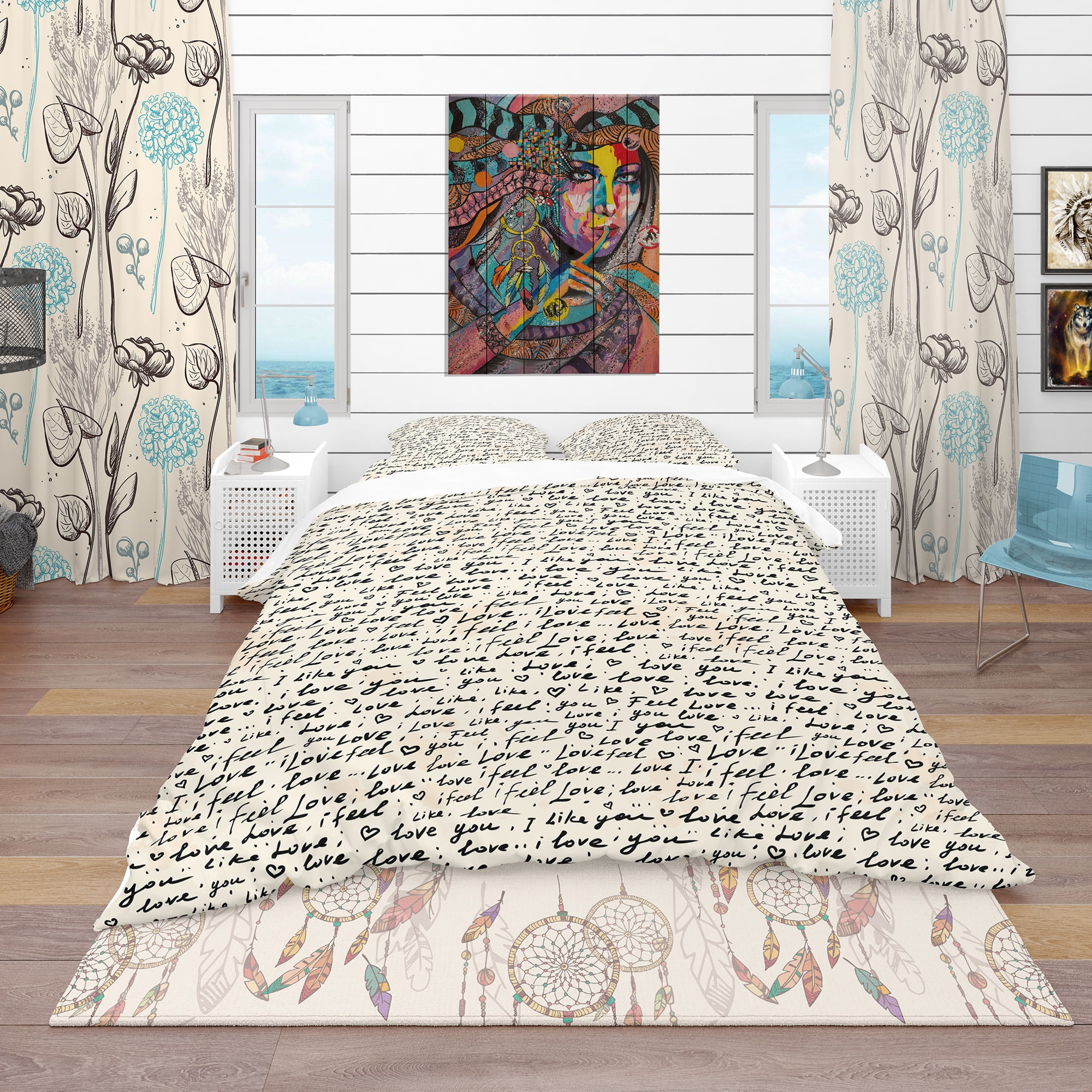 Designart 'I feel LOVE Text Pattern' Eclectic Duvet Cover Set
