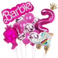 thumbnail image 3 of Juego de 15 globos de tacón alto con temática de muñeca Barbie rosa para niñas Barbie de 1 a 9 años, suministros de decoración para fiestas de cumpleaños con globos de aluminio digitales, 3 of 5