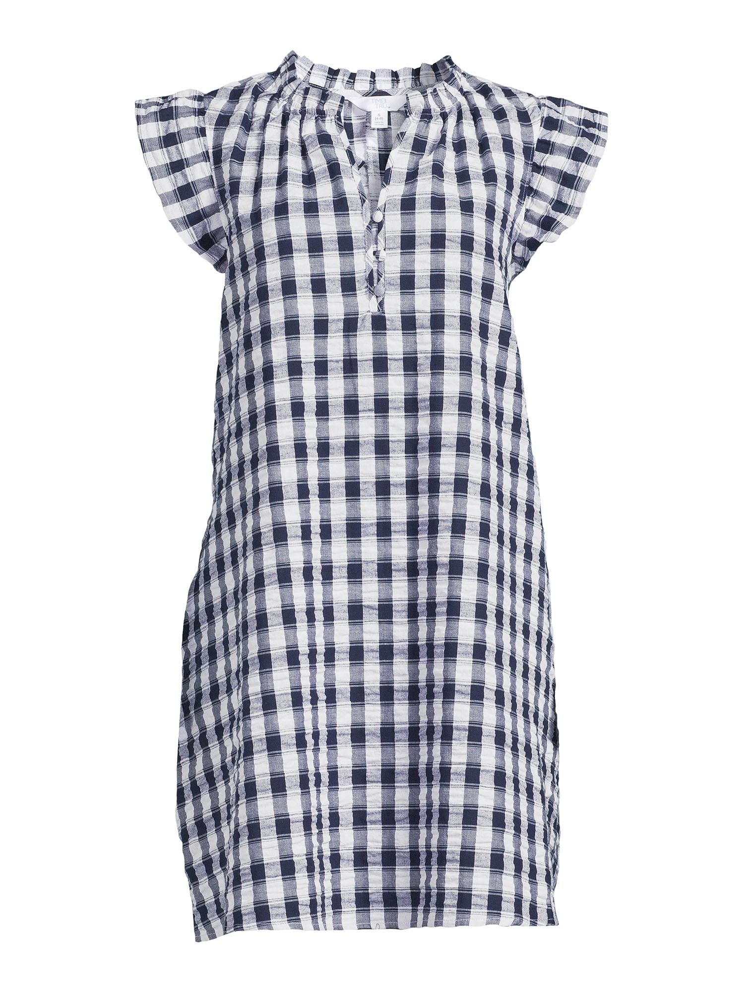 Time and Tru Women's Ruffle Collar Dress with Flutter Sleeves, Sizes XS-XXXL