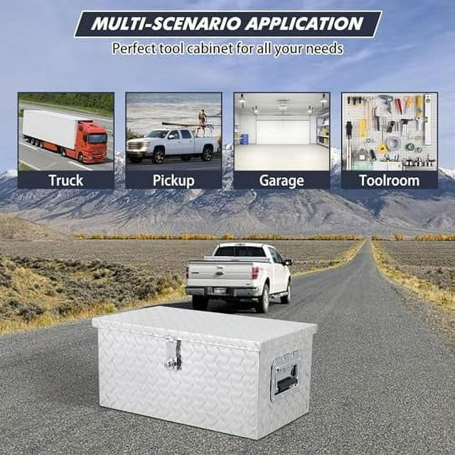 20 Inch Aluminum Diamond Plate Tool Box With Lock and Keys, Heavy Duty Waterproof Truck Storage Organizer Chest for Pick Up Truck Bed, Rv Trailer/Van With Side Handle