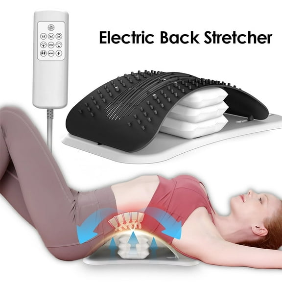 Back Traction Device, Lumbar Stretcher Support Board, Lower Back Massager with Acupressure Points, 3 Stretch Modes, 7 Massage Modes, 15 Current Levels for Spinal Decompression and Curvature