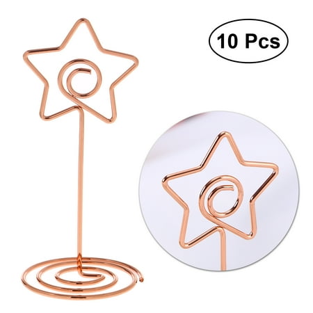 

10pcs 8.5cm Table Number Holders Five-pointed Star Photo Holder Stands Place Paper Menu Clips for Wedding (Rose Gold)