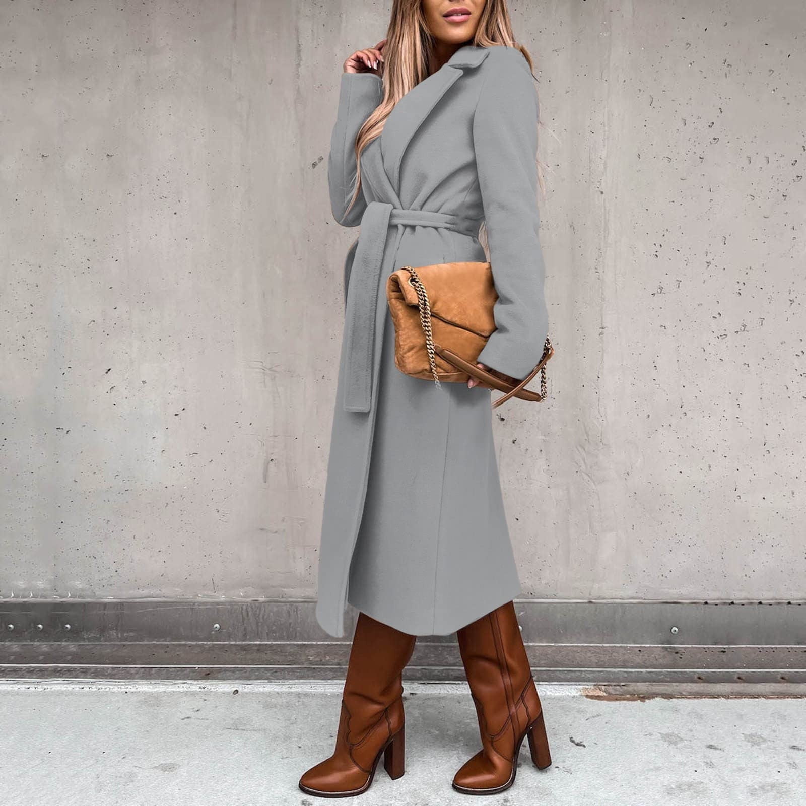 Hfyihgf Womens Classic Faux Wool Coat Lapel Collar Thin