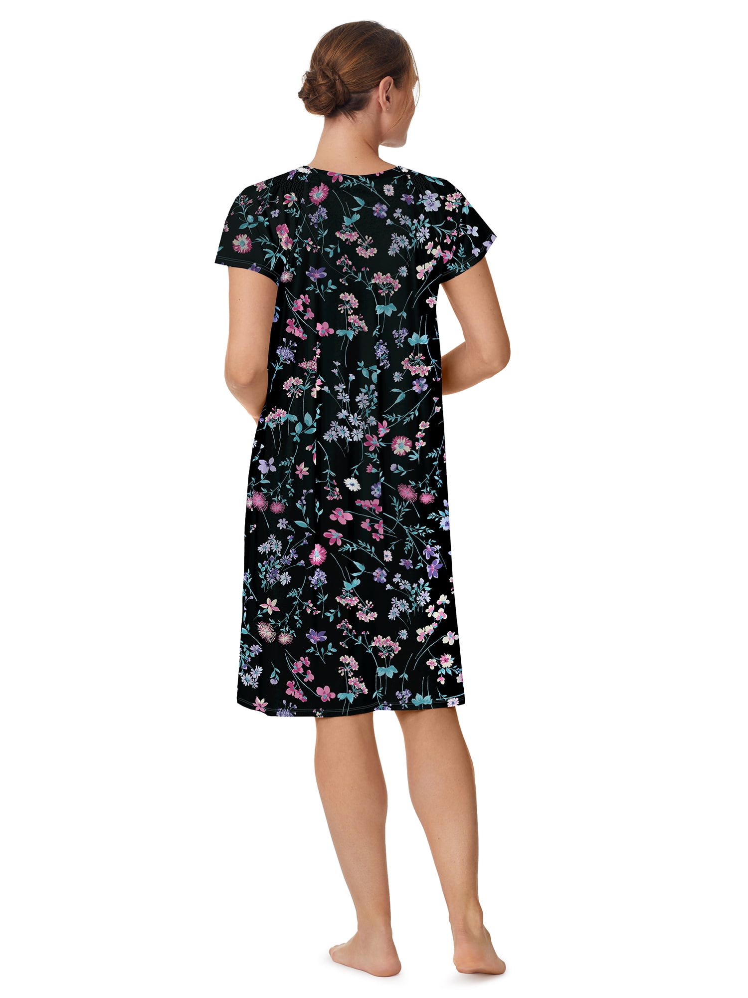 Aria Women's 100% Cotton Raglan Sleeve Smocked Neck 40" Sleepwear Gown, Sizes XS-5X