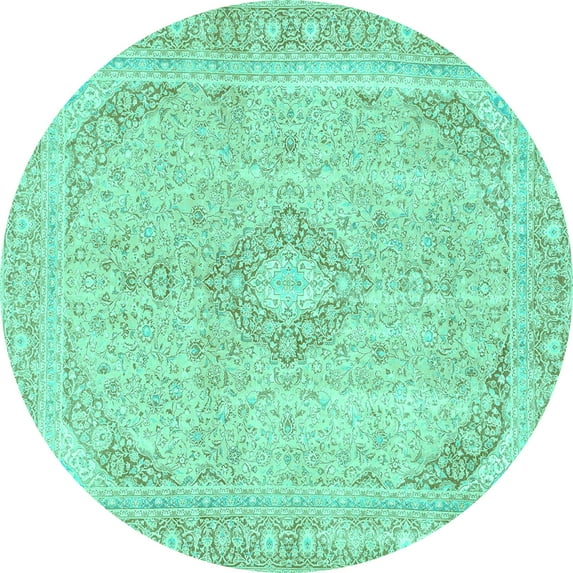 Ahgly Company Indoor Round Abstract Turquoise Blue Modern Area Rugs, 6' Round