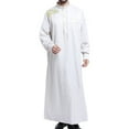 thumbnail image 2 of safuny Men's Muslim Islamic Ramadan Jubbah with Pocket Fashion Trendy Pullover Solid Spring Long Sleeve Fall Tees V Neck Button Saudi Arab Long Kaftan Robe Holiday White, 2 of 7