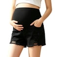 thumbnail image 3 of Juslio Womens Summer Ripped Denim Maternity Shorts High Waist Tummy Support Black M, 3 of 7