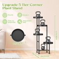 thumbnail image 3 of Plant Stand Indoor Outdoor, 5 Tier Metal Flower Pot Shelf Holder Clearance, Tall Corner Rack for Multiple Plants, Modern Organizer Display for Patio Orchid Office Porch Living Room Garden, Black, 3 of 14