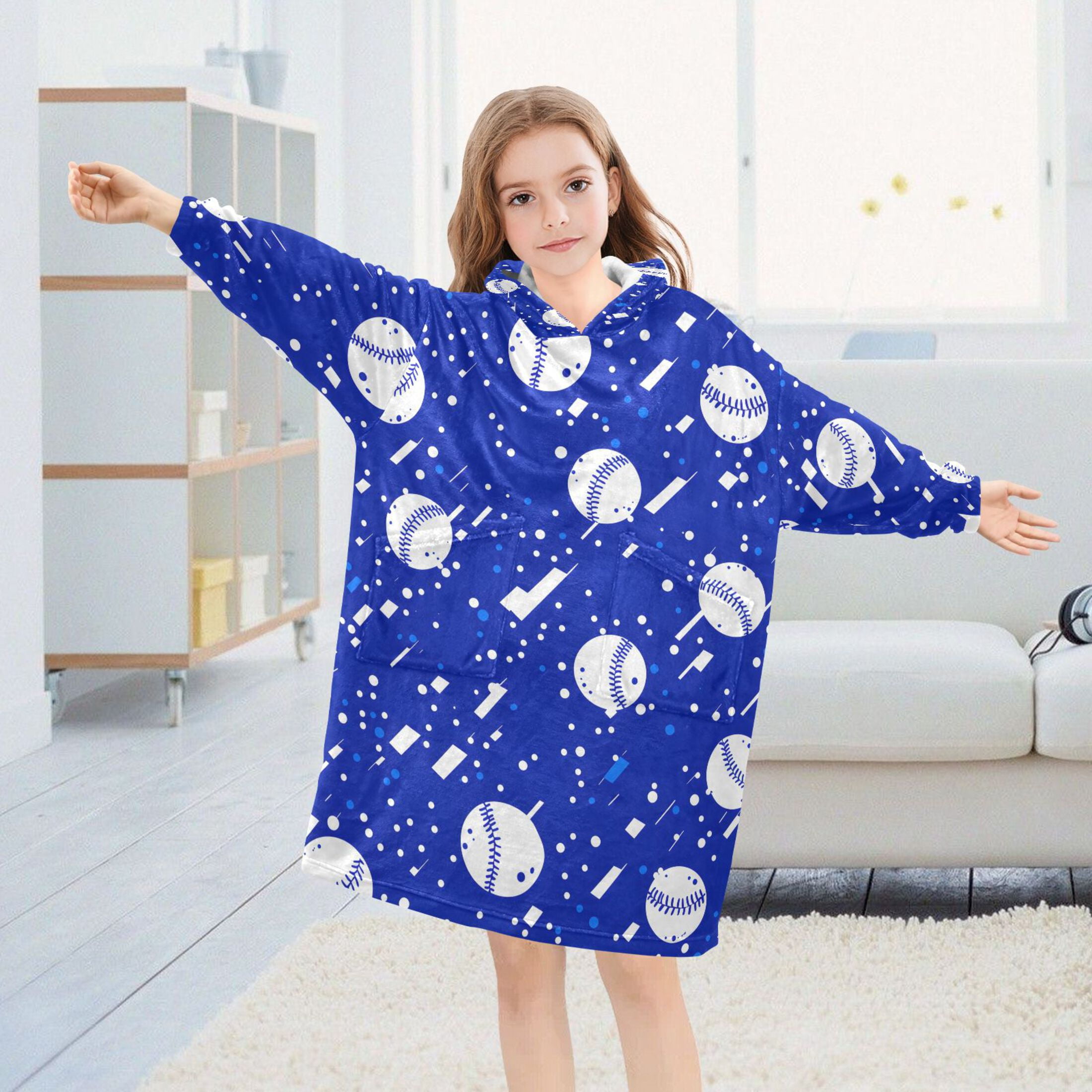 joogoo Blanket Hoodie for Baseball Art Pattern Oversize Sweatshirt 3-14 YR L
