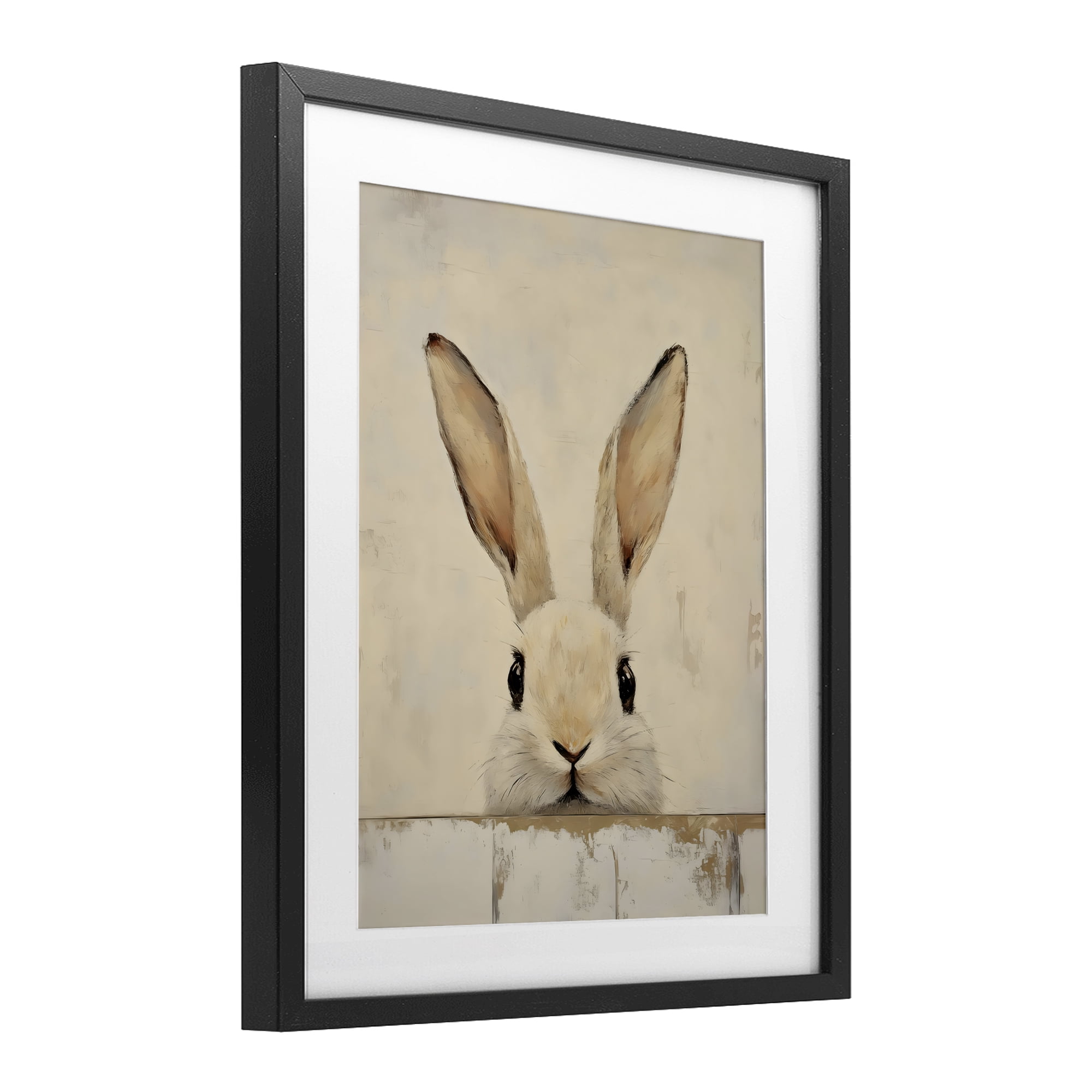 Stupell Industries Peeking Bunny in Soft Neutrals Black Framed Print Under Glass, design by LSR Design Studio