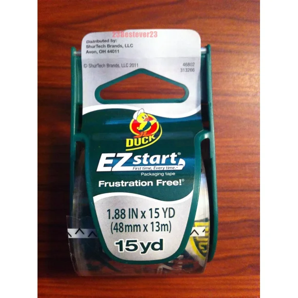 1 rollo de cinta adhesiva transparente Duck Ez Start para embalaje con dispensador, 1,88 x 15 yardas