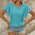 thumbnail image 4 of Blczomt Trendy Tops for Women 2025 Dressy Casual Ruffle Sleeve Shirt Summer Plain Blue Blouses for Women, 4 of 6